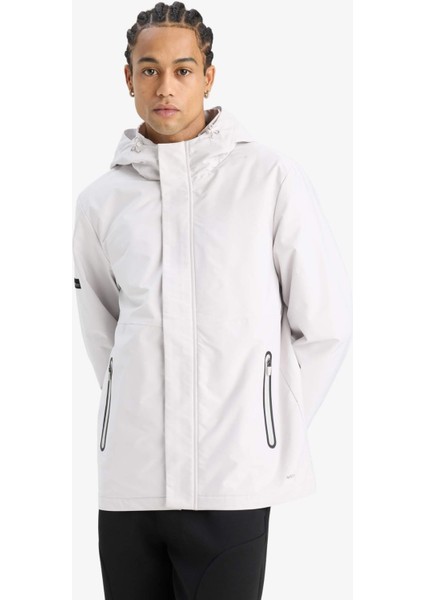 Fit Su İtici Regular Fit Polar Kapüşonlu Fermuarlı Yağmurluk