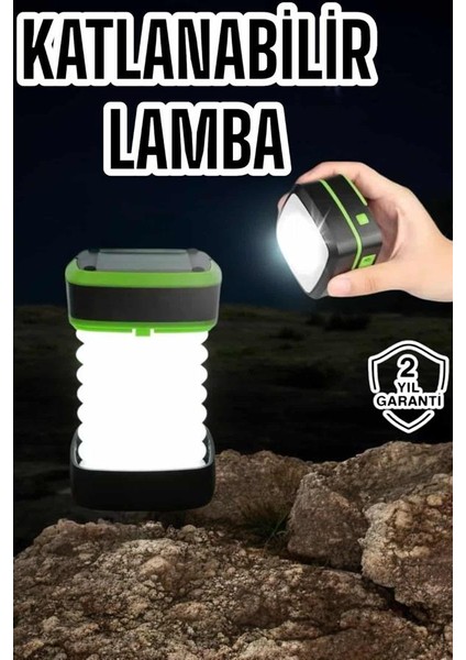Katlanabilir Kamp Lambası Solar Fener Görünümlü 3 Kademeli Şarjlı - MB000X-2H29Q2 fiyatları