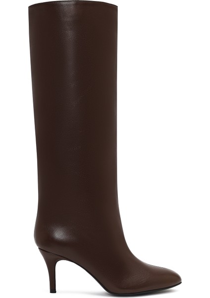 Kadın Kahverengi Ince Topuklu Deri Çizme 25WFD141618