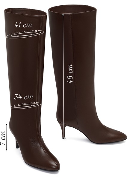 Kadın Kahverengi Ince Topuklu Deri Çizme 25WFD141618 fiyatları
