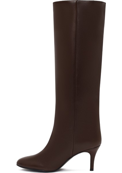 Kadın Kahverengi Ince Topuklu Deri Çizme 25WFD141618 fırsatları