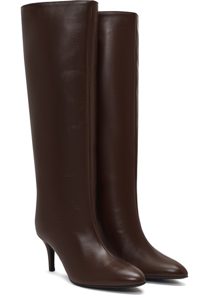 Kadın Kahverengi Ince Topuklu Deri Çizme 25WFD141618 indirimleri
