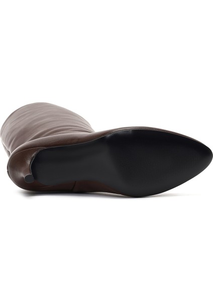 Kadın Kahverengi Ince Topuklu Deri Çizme 25WFD141618
