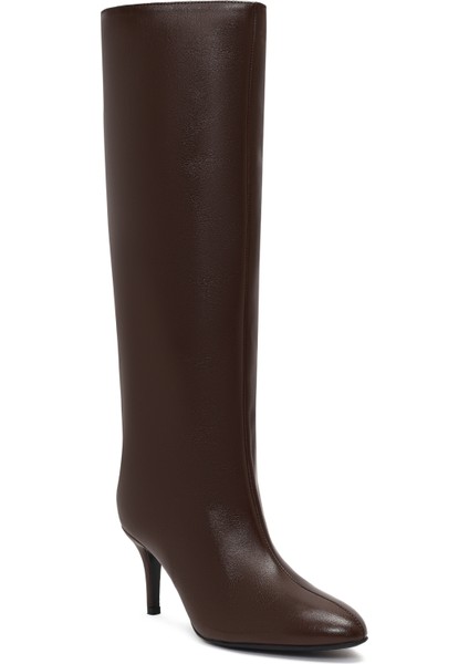 Kadın Kahverengi Ince Topuklu Deri Çizme 25WFD141618