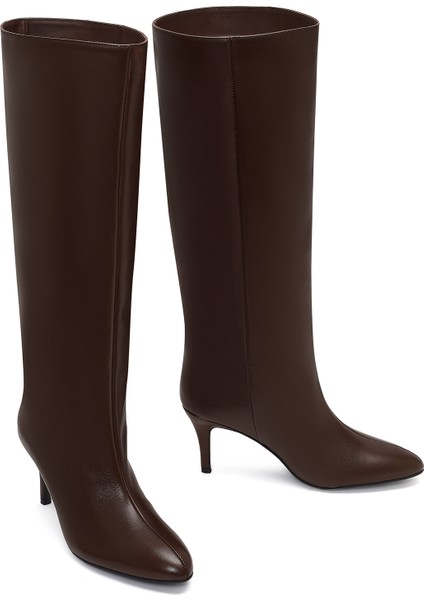 Kadın Kahverengi Ince Topuklu Deri Çizme 25WFD141618