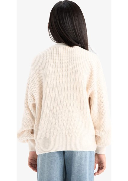 Kız Çocuk V Yaka Düğmeli Triko Hırka