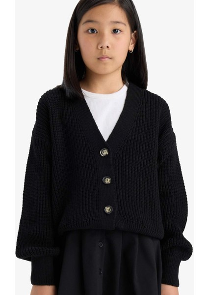 Kız Çocuk V Yaka Düğmeli Triko Hırka A2298A825AU