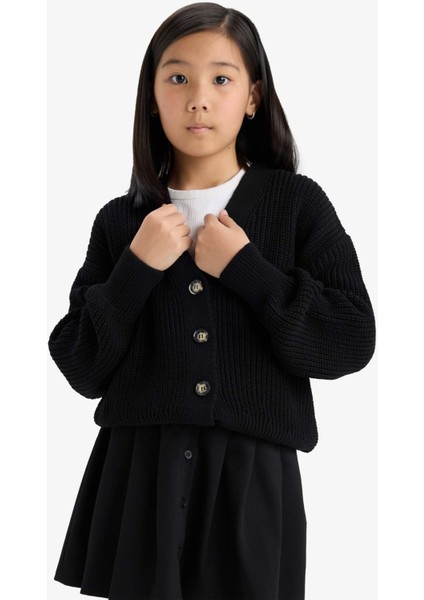 Kız Çocuk V Yaka Düğmeli Triko Hırka A2298A825AU