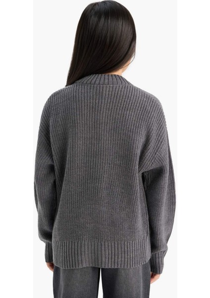 Kız Çocuk V Yaka Düğmeli Triko Hırka