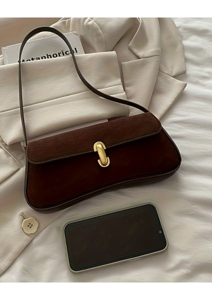 Noria Tek Omuz Askılı Süet Özel Kilit Sistemli Kadın Baget El Kol Omuz Çantası modelleri