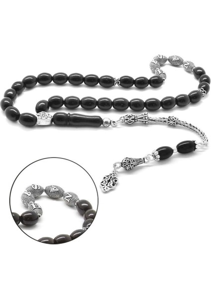 925 Ayar Gümüş Püsküllü Arpa Kesim Isim Yazılı Rus Oltu Tesbih fırsatları