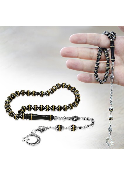 Kuka Tesbih - Siyah - Kararmaz Metal Püsküllü - Pirinç Sarmal - Beyaz Mine Dolgulu - Istanbul Kesim fiyatları