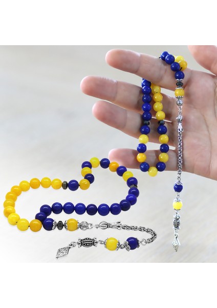 Kararmaz Metal Arnavut Zincir Püsküllü Küre Kesim Sarı Lacivert Jade Doğaltaş Taraftar Tesbih M2 fiyatları