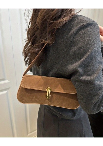 Noria Tek Omuz Askılı Süet Özel Kilit Sistemli Kadın Baget El Kol Omuz Çantası indirimleri