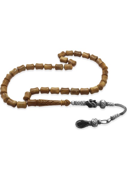 1000 Ayar Gümüş Kazaz Püsküllü Imame Işçilikli Koyu Kahverengi Kuka Tesbih