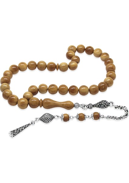 Kararmaz Metal Arnavut Zincir Püsküllü Küre Kesim Açık Kahverengi Cilalı Kuka Tesbih