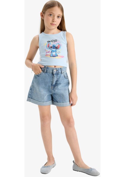 Kız Çocuk Disney Lilo & Stitch Bisiklet Yaka Atlet