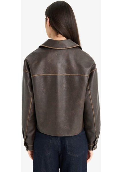 Relax Fit Polo Yaka Tafta Suni Deri Mont E8538AX25AU