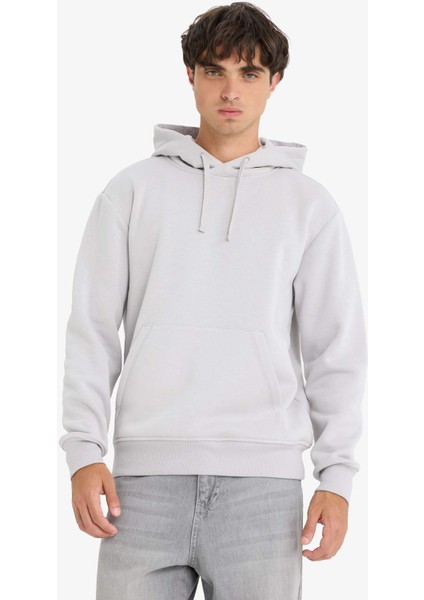 Regular Fit Kapüşonlu İçi Yumuşak Tüylü Kanguru Cepli Basic Düz Sweatshirt X8283AZ25AU
