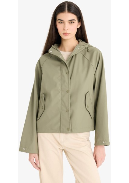 Regular Fit Kapüşonlu Suni Deri Yağmurluk E8552AX25AU