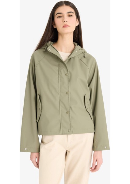 Regular Fit Kapüşonlu Suni Deri Yağmurluk E8552AX25AU