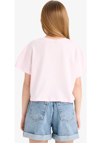 Kız Çocuk Disney Lilo & Stitch Bisiklet Yaka Kısa Kollu Tişört