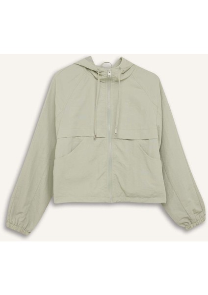 Regular Fit Kapüşonlu Fermuarlı Crop Yağmurluk E8546AX25AU