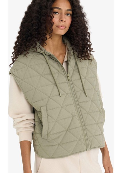 Relax Fit Kapüşonlu Kapitoneli Fermuarlı Yelek E8588AX25AU