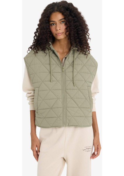 Relax Fit Kapüşonlu Kapitoneli Fermuarlı Yelek E8588AX25AU