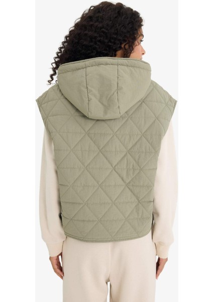 Relax Fit Kapüşonlu Kapitoneli Fermuarlı Yelek E8588AX25AU