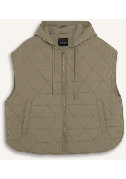 Relax Fit Kapüşonlu Kapitoneli Fermuarlı Yelek E8588AX25AU