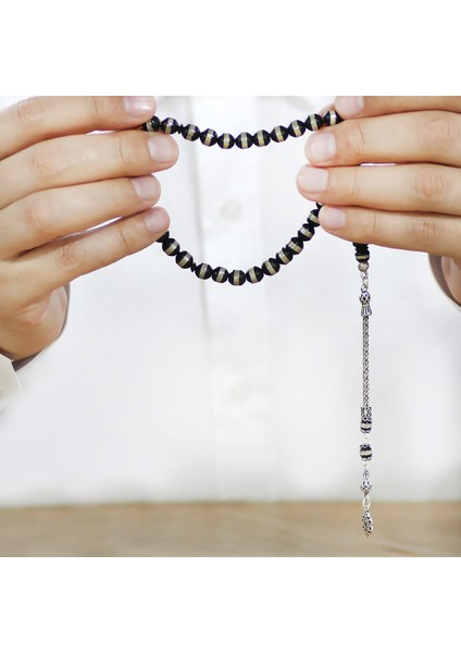 925 Ayar Gümüş Püsküllü Metal Sarmal Istanbul Kesim Siyah Kuka Tesbih modelleri