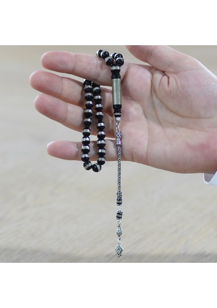 925 Ayar Gümüş Püsküllü Metal Sarmal Istanbul Kesim Siyah Kuka Tesbih fırsatları