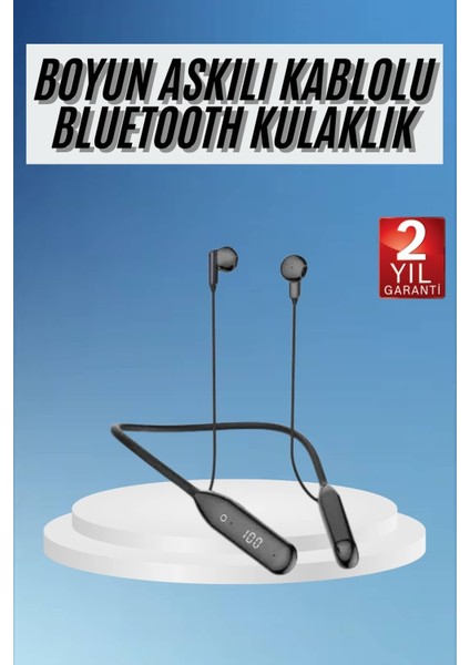 100 Saat Kablolu Boyun Askılı Dijital Göstergeli Bluetooth Kulaklığı - MB000X-2H5LF6