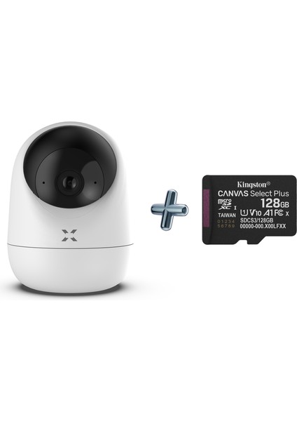 Akıllı İç Mekan Kamera 1080p Full HD Gece Görüşlü 3 MP Sesli Görüntülü Kamera ve 128GB Hafıza Kartı Seti