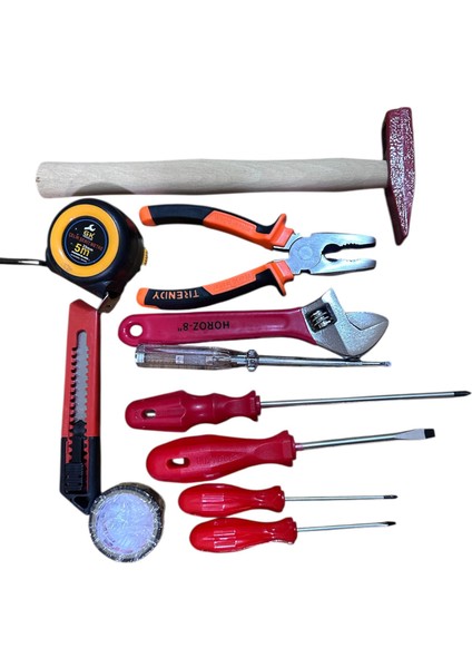 Çok Amaçlı 11 Parça El Aleti Seti – Çekiç, Tornavida, Pense, Kurbağacık, Metre, Maket Bıçağı ve Daha Fazlası modelleri