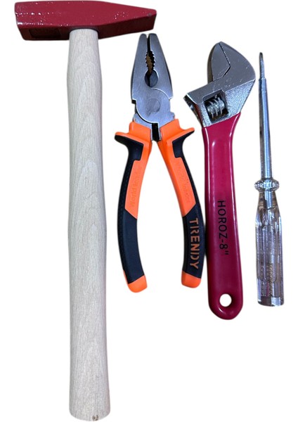 Dayanıklı 4’lü El Aletleri Seti: 200G Çekiç, Pense, Kurbağacık ve Kontrol Kalemi