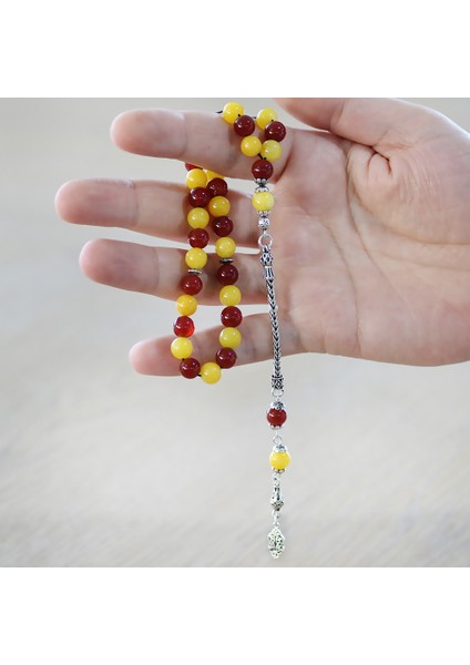 925 Ayar Gümüş Foxtail Zincir Püsküllü Küre Kesim Sarı Kırmızı Jade Akik Doğaltaş Taraftar Tesbih fırsatları