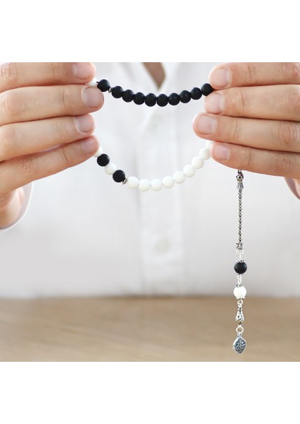 925 Ayar Gümüş Püsküllü Küre Kesim Siyah Beyaz Jade Oniks Doğaltaş Taraftar Tesbih modelleri