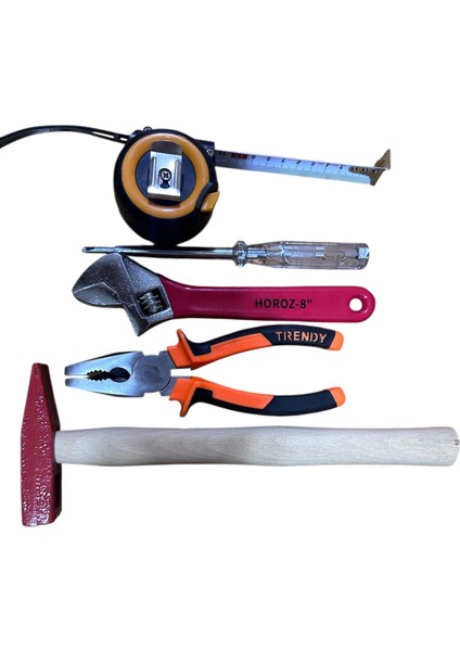 5’li El Aletleri Seti: Çekiç, Pense, Kurbağacık, Metre ve Kontrol Kalemi fiyatları