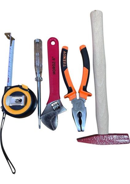 5’li El Aletleri Seti: Çekiç, Pense, Kurbağacık, Metre ve Kontrol Kalemi modelleri