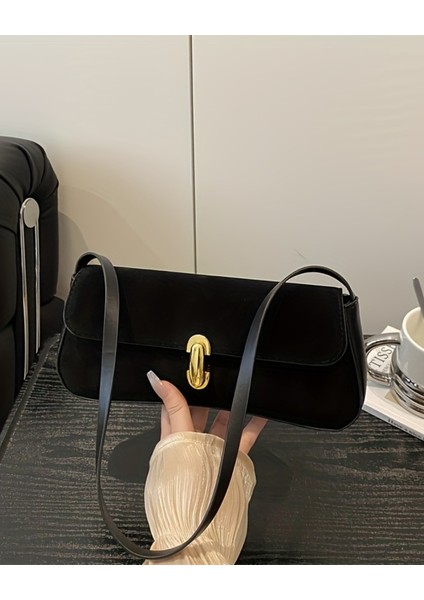 Noria Tek Omuz Askılı Süet Özel Kilit Sistemli Kadın Baget El Kol Omuz Çantası