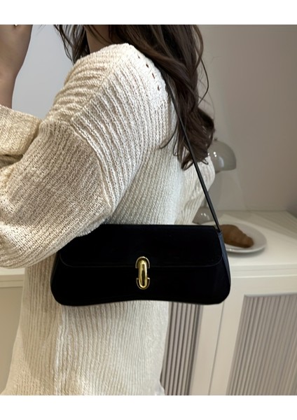 Noria Tek Omuz Askılı Süet Özel Kilit Sistemli Kadın Baget El Kol Omuz Çantası