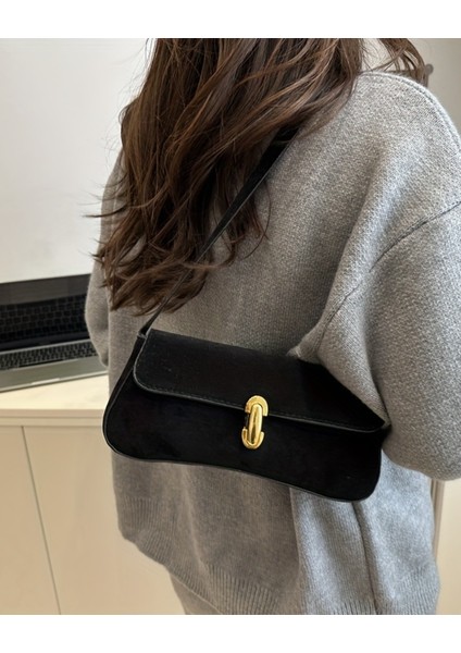 Noria Tek Omuz Askılı Süet Özel Kilit Sistemli Kadın Baget El Kol Omuz Çantası