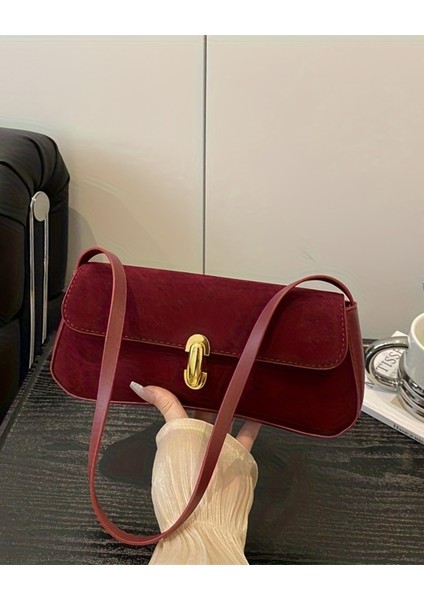 Noria Tek Omuz Askılı Süet Özel Kilit Sistemli Kadın Baget El Kol Omuz Çantası