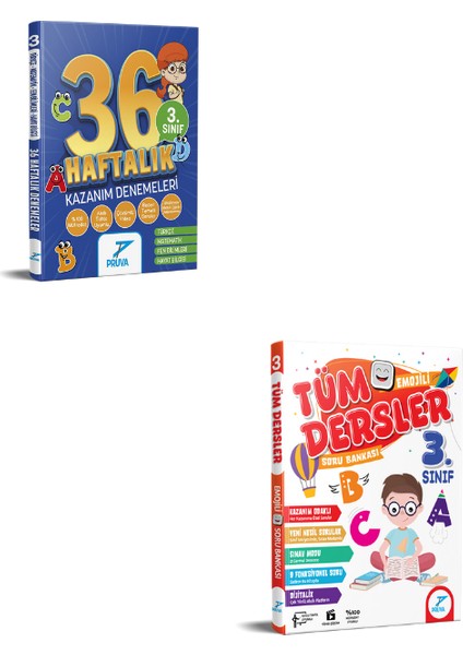 3. Sınıf 36 Haftalık Denemeler+Tüm Dersler Emojili Soru Bankası Set(2 Kiatp)