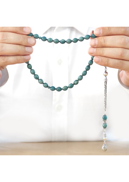 925 Ayar Gümüş Kral Zincir Püsküllü Arpa Kesim Turkuaz Beyaz Sıkma Kehribar Tesbih fırsatları