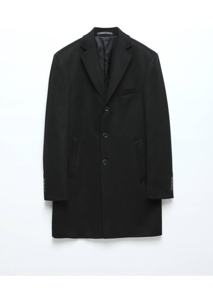 Siyah Regular Fit Kelebek Yaka Klasik Dokuma Palto modelleri