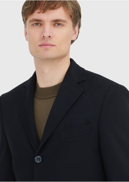 Siyah Regular Fit Kelebek Yaka Klasik Dokuma Palto