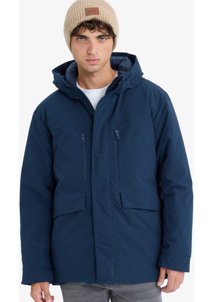 Su İtici Regular Fit Kapüşonlu Fermuarlı İç Cepli Cebi Pelüşlü Mont E9248AX25WN
